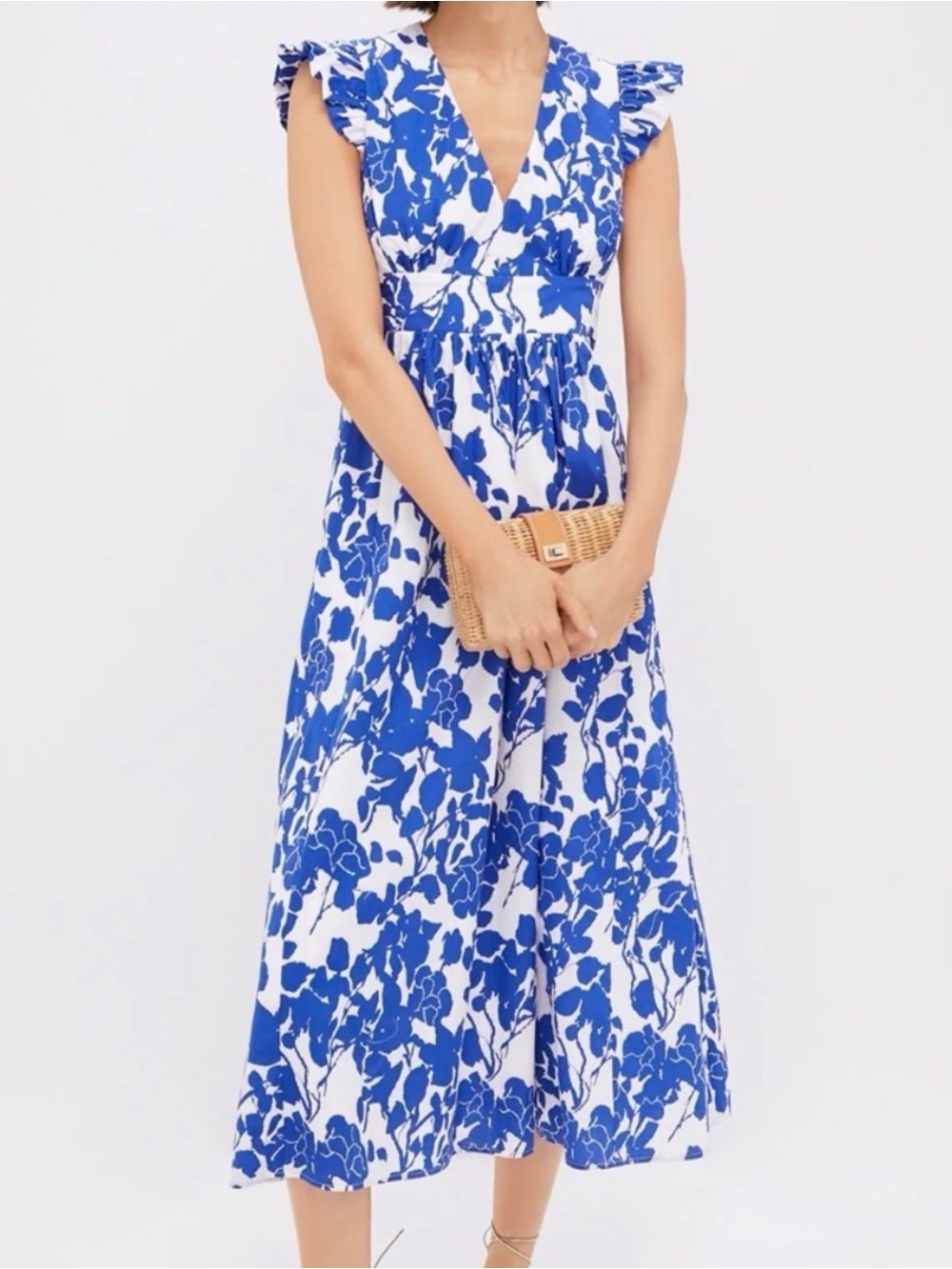 TUCKERNUCK Hyacinth House Robinson Blue Floral Flutter Sleeves Dress Sz Medium